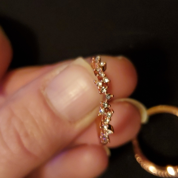 New 2pc 18K Rose Gold Plated Blue Fire Opal White Topaz Crown & Band Set. - Picture 8 of 11